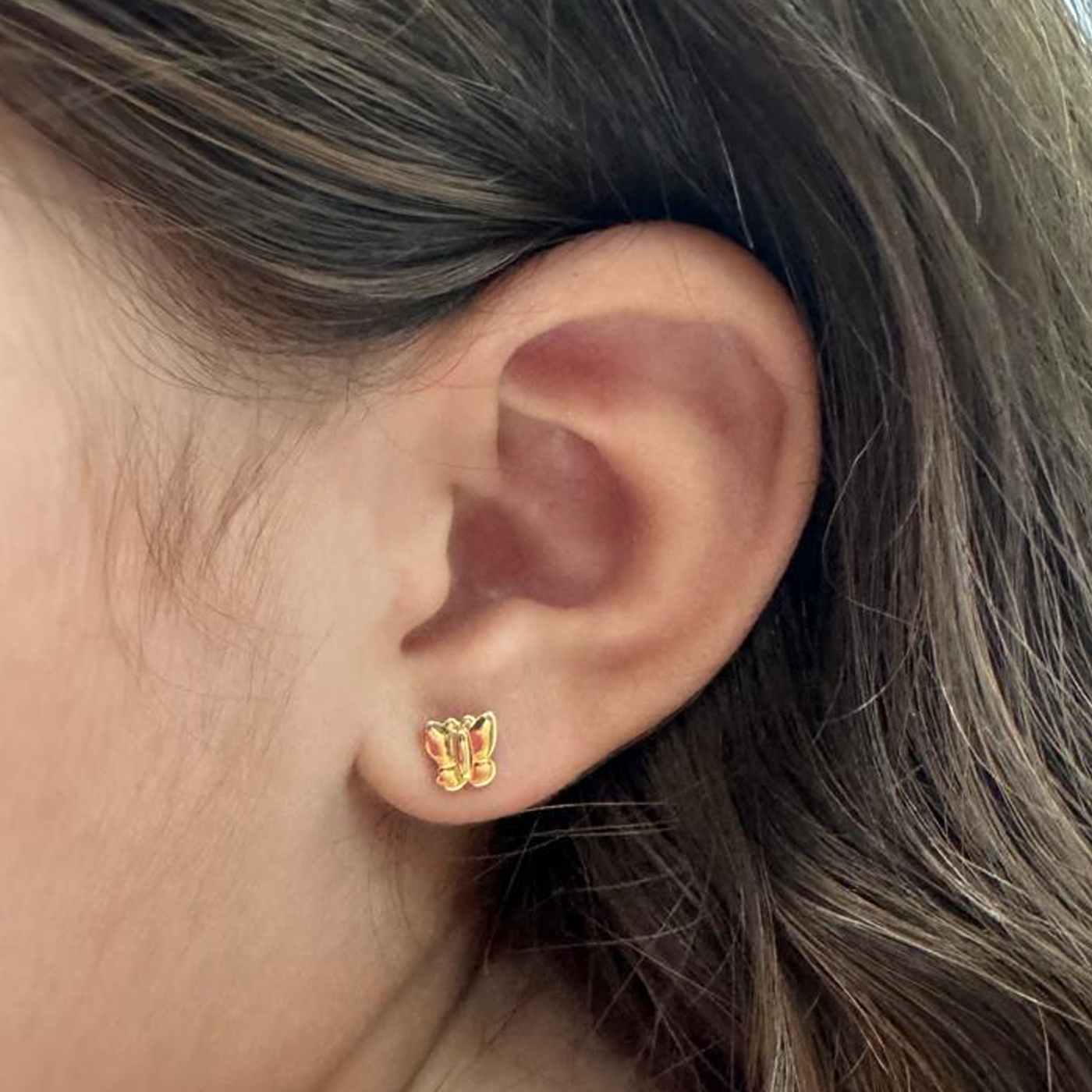 Brinco Baby Borboleta Folheado a Ouro 18k