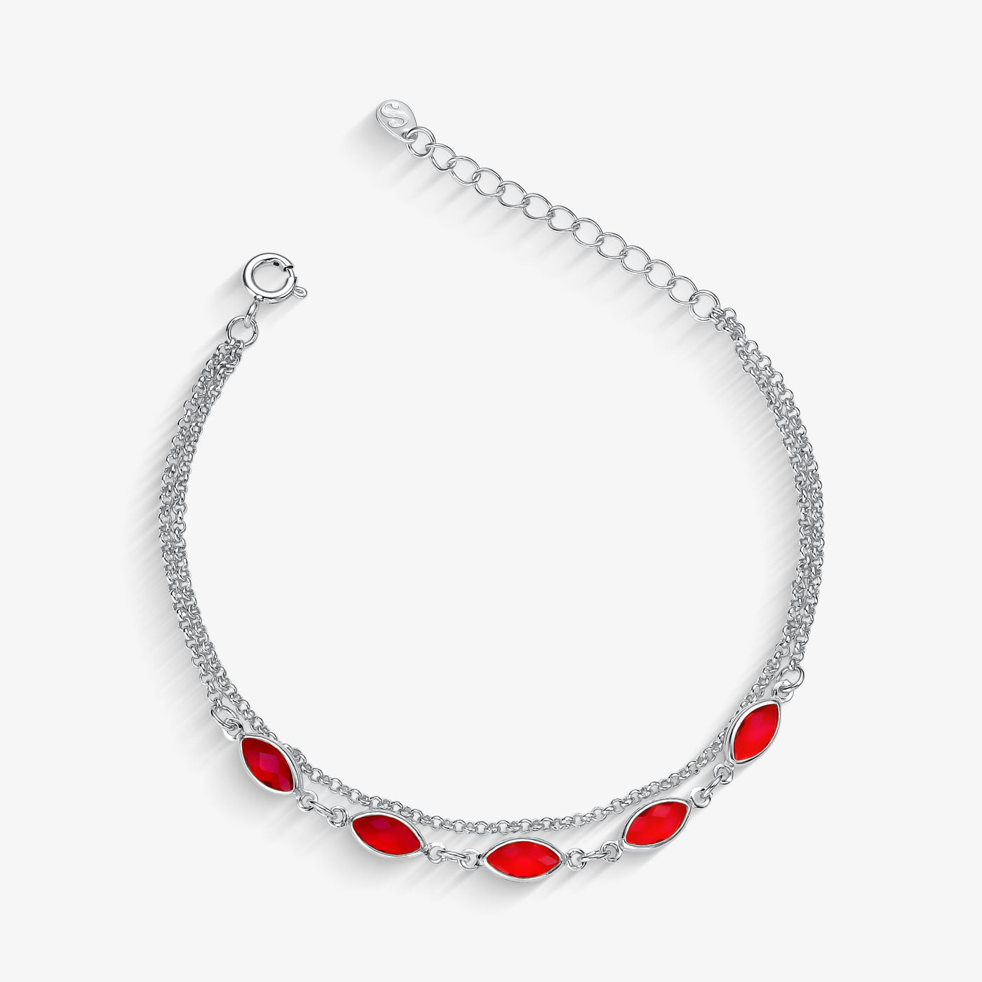 Pulseira Dupla Navetes de Cristal Vermelho Folheado a Prata