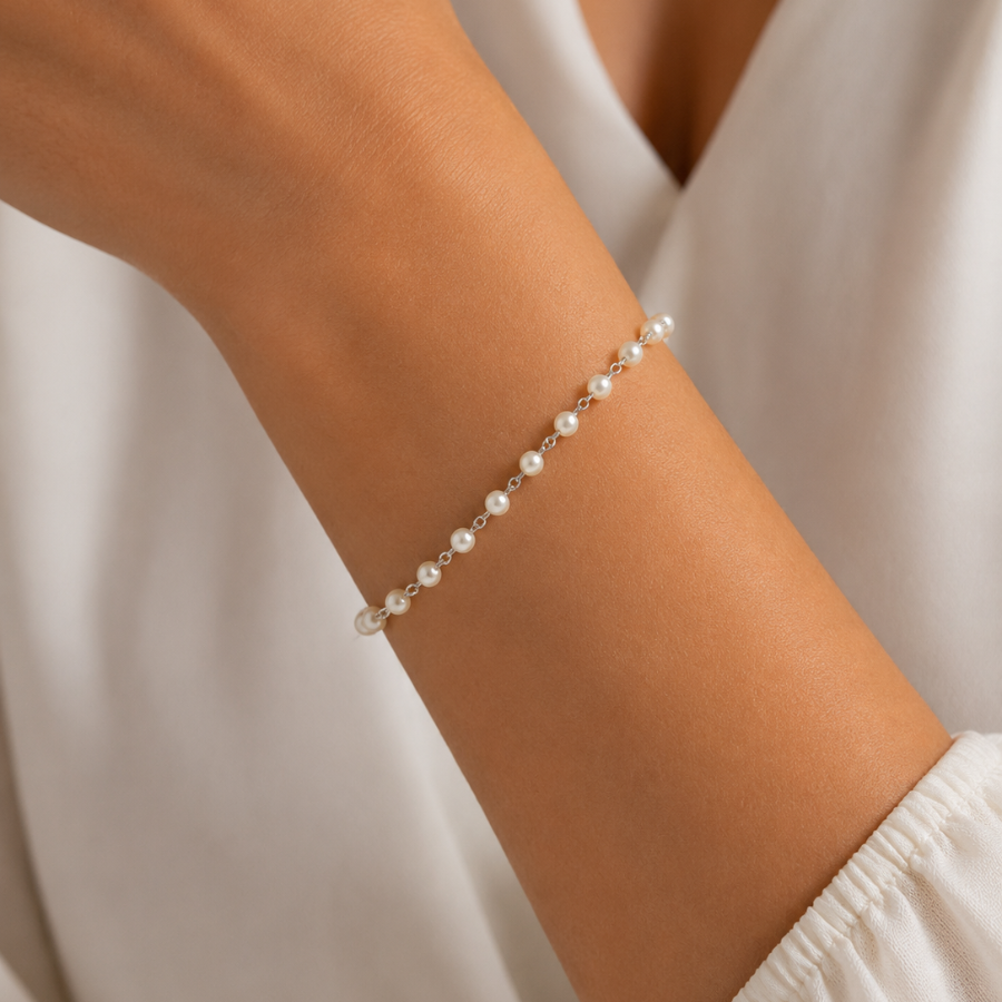Pulseira Mini Pérola Folheado a Prata
