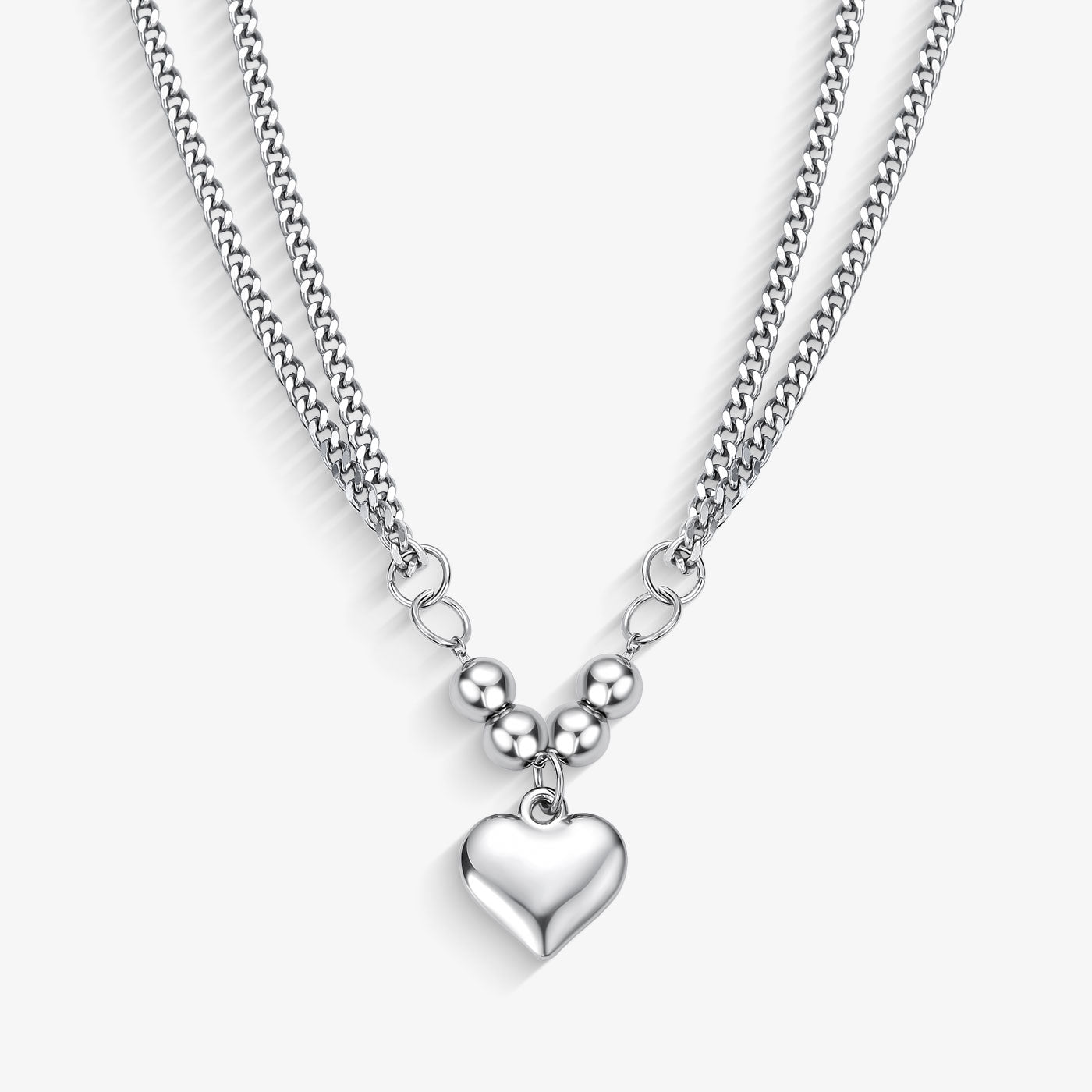 Colar Aço Veneziana Dupla com Pingente de Coração