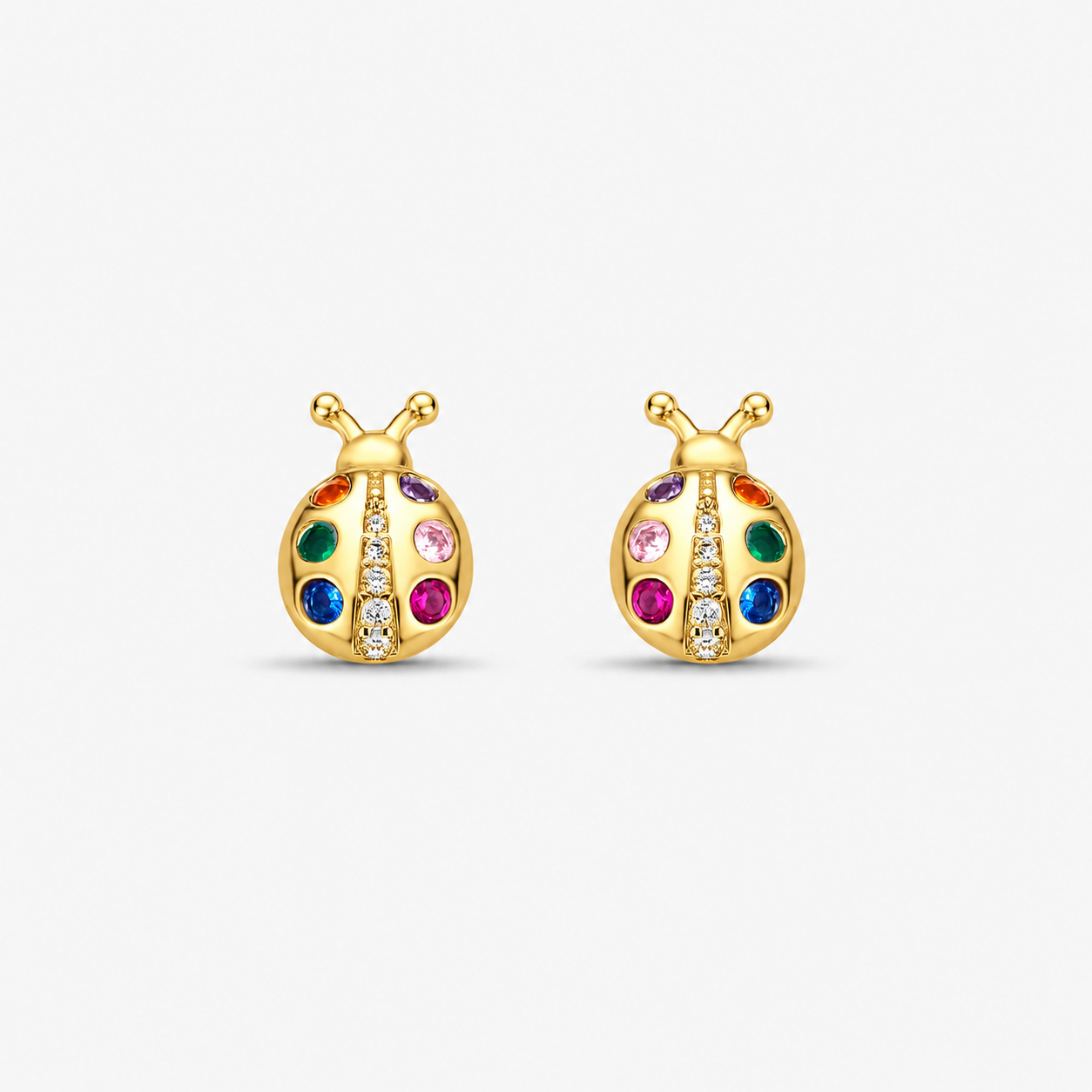 Brinco Joaninha Colorida Folheado a Ouro 18k