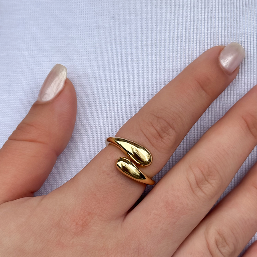 Anel Regulável Duplo Orgânico Folheado a Ouro 18k