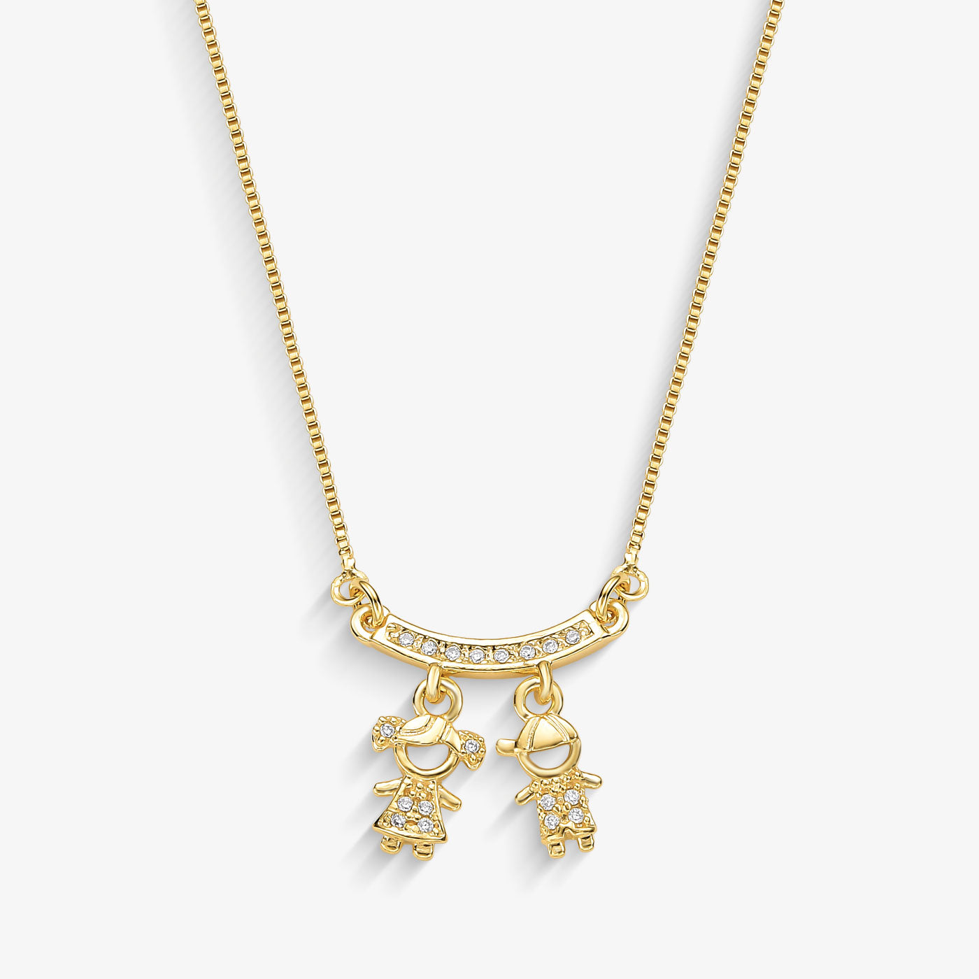 Colar Menino e Menina Cravejado Folheado a Ouro 18k
