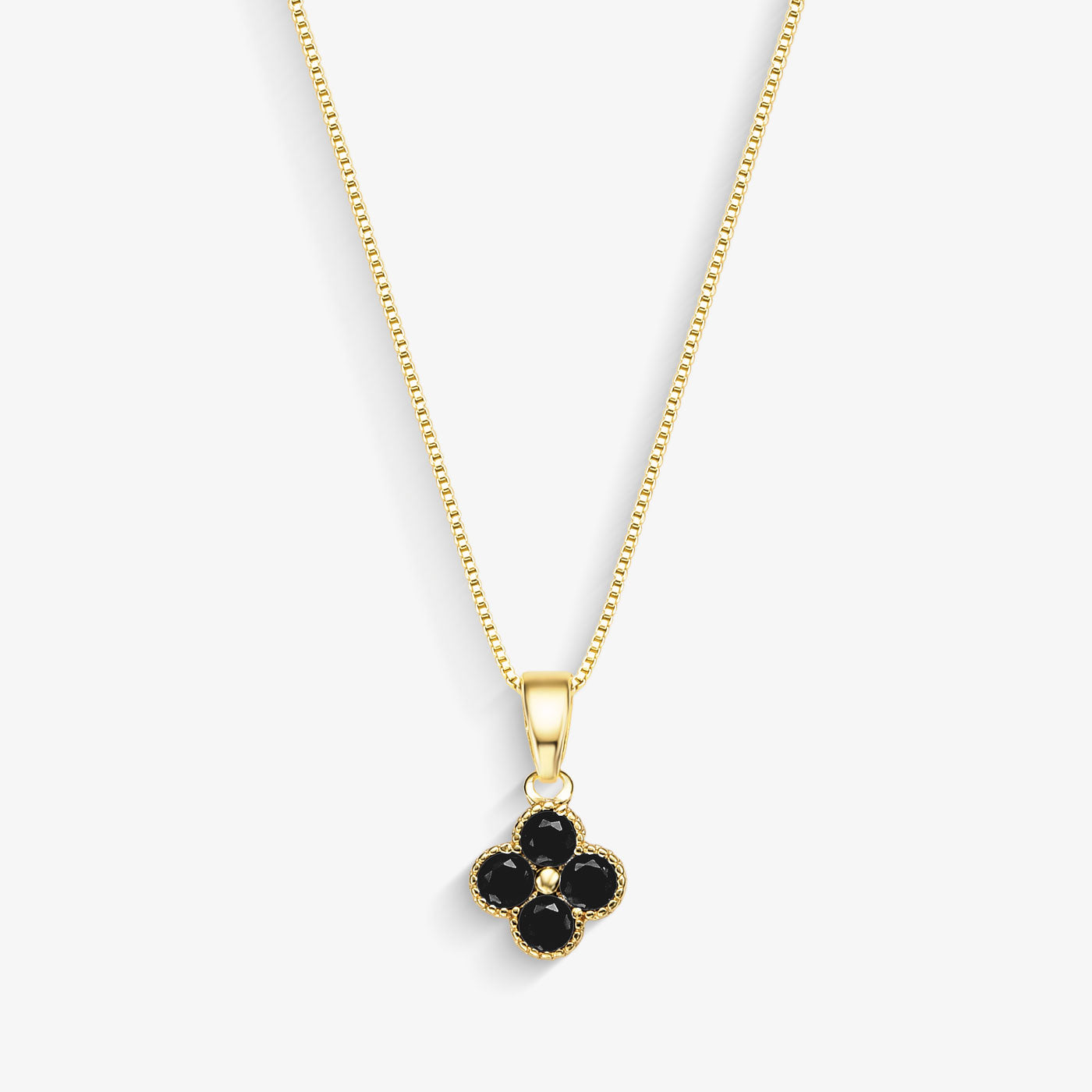 Colar Trevo Preto Trabalhado Folheado a Ouro 18k