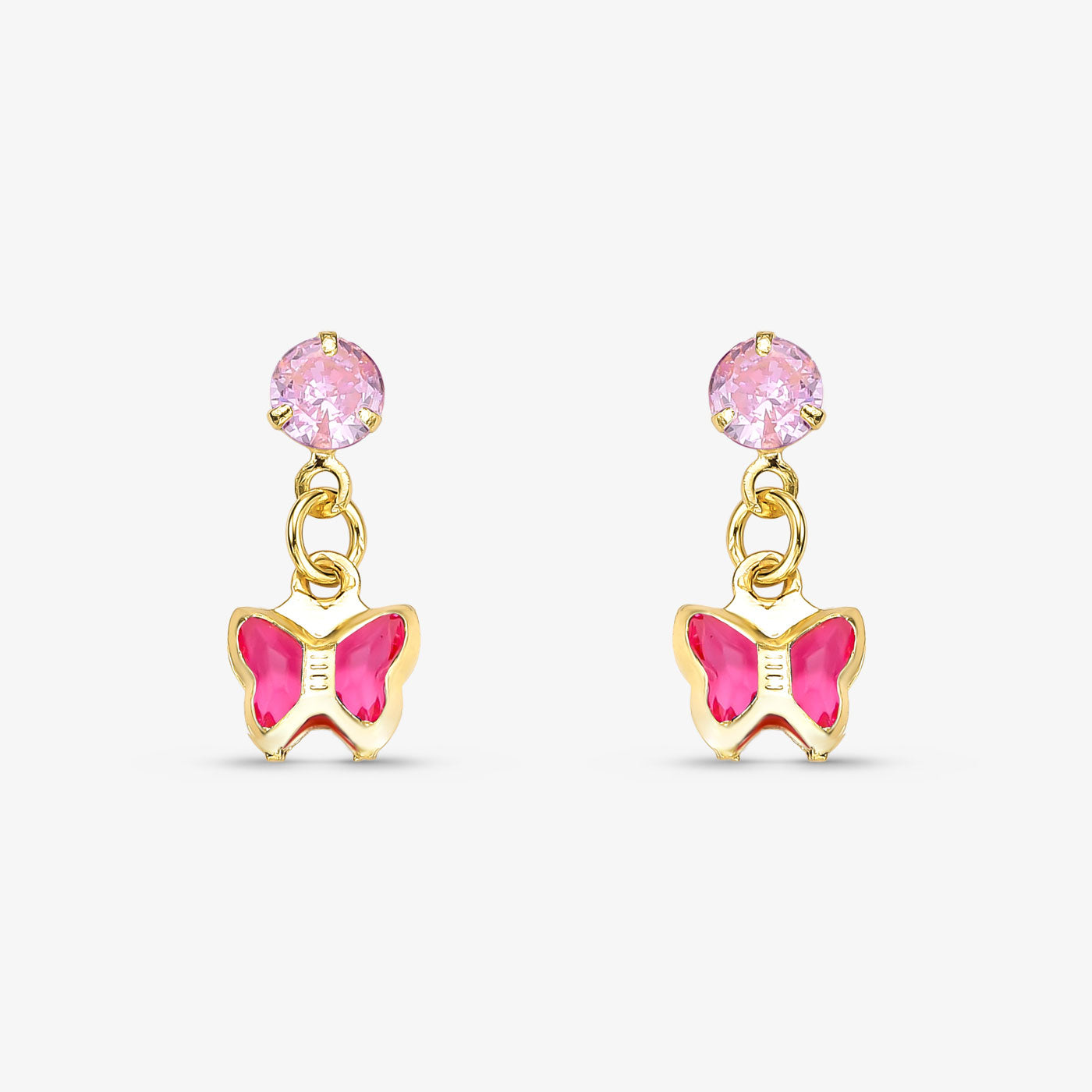 Brinco Infantil Borboleta Rosa Folheado a Ouro 18k