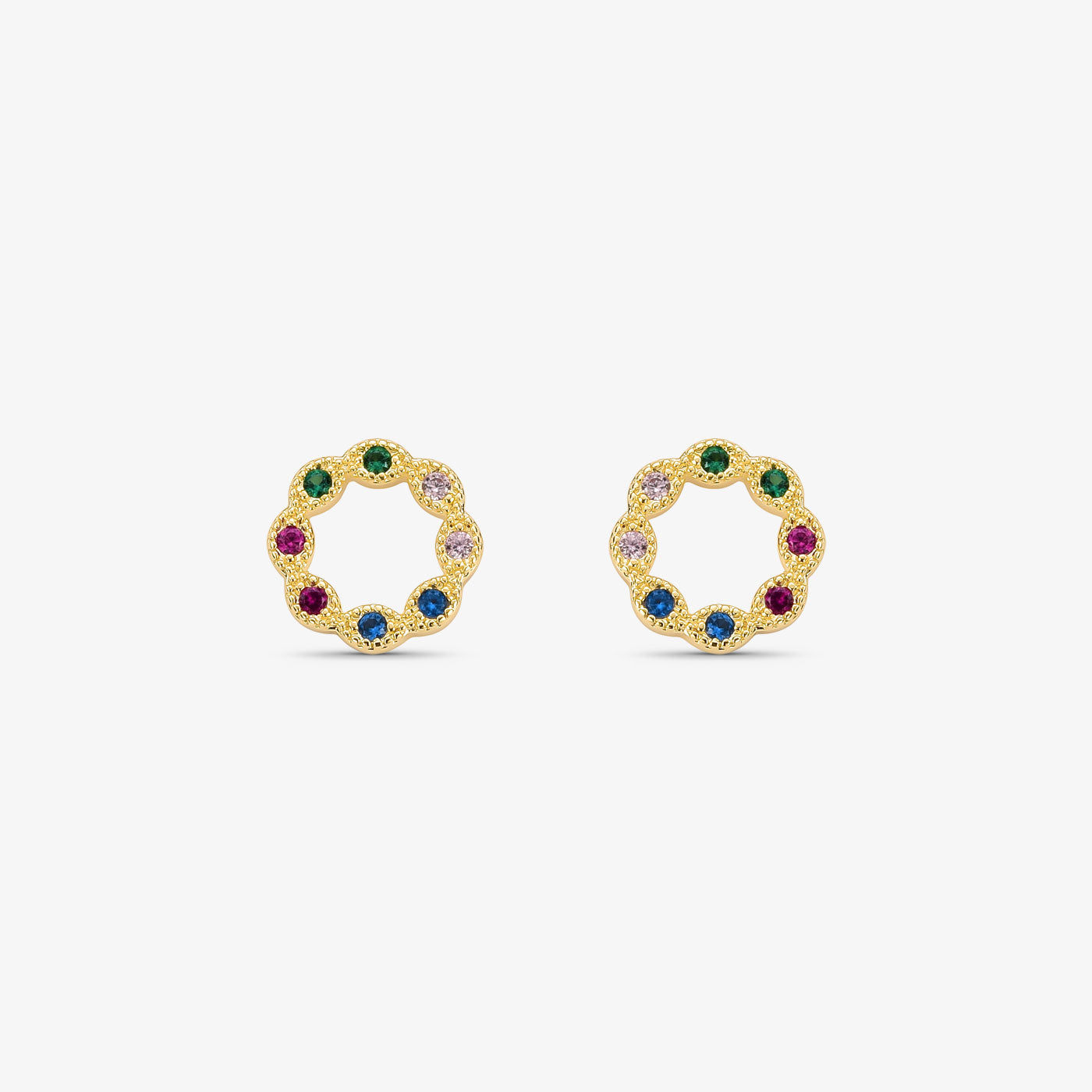 Brinco Flor Zircônia Colorida Folheado a Ouro 18K