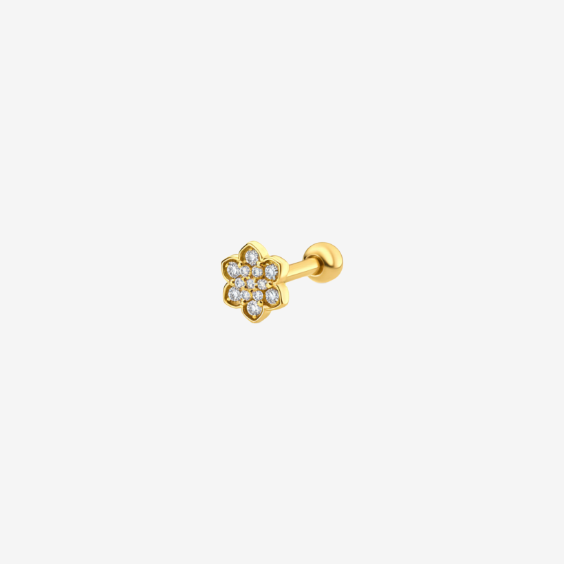 Piercing Helix Flor Com Zircônia Folheado a Ouro 18k