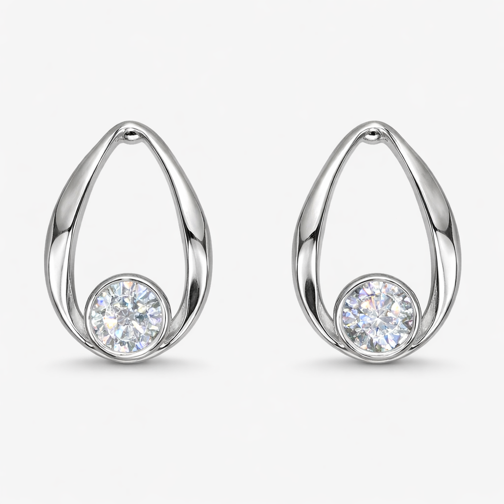 Brinco Ostra com Zircônia Redonda Folheado a Prata