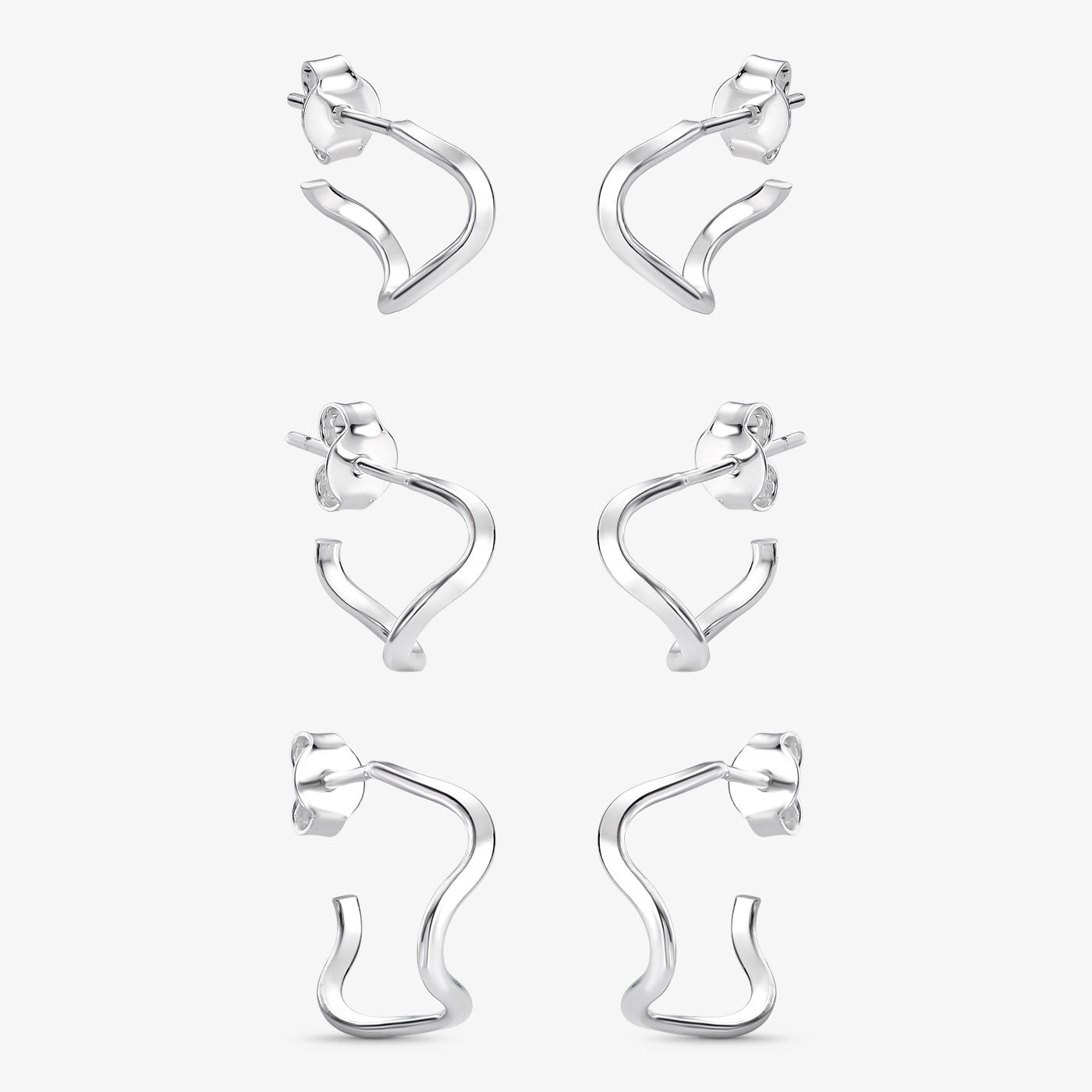 Brinco Trio Ondulado Folheado a Prata