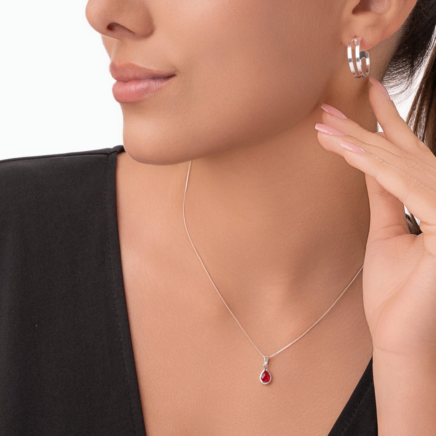 Colar Gota Ponto de Luz Vermelho Folheado a Prata