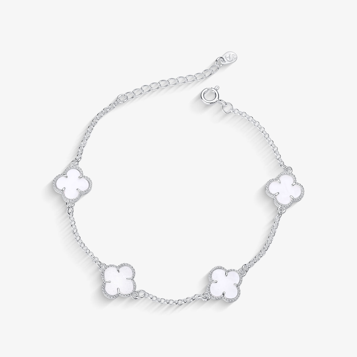 Pulseira Trevo Branco Folheado a Prata