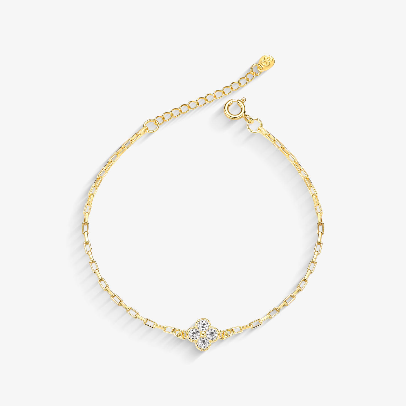 Pulseira Elo Quadrado Trevo de Cristal Folheado a Ouro 18k