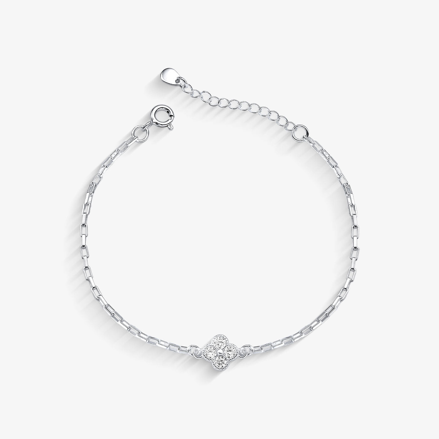 Pulseira Elo Quadrado Trevo de Cristal Folheado a Prata