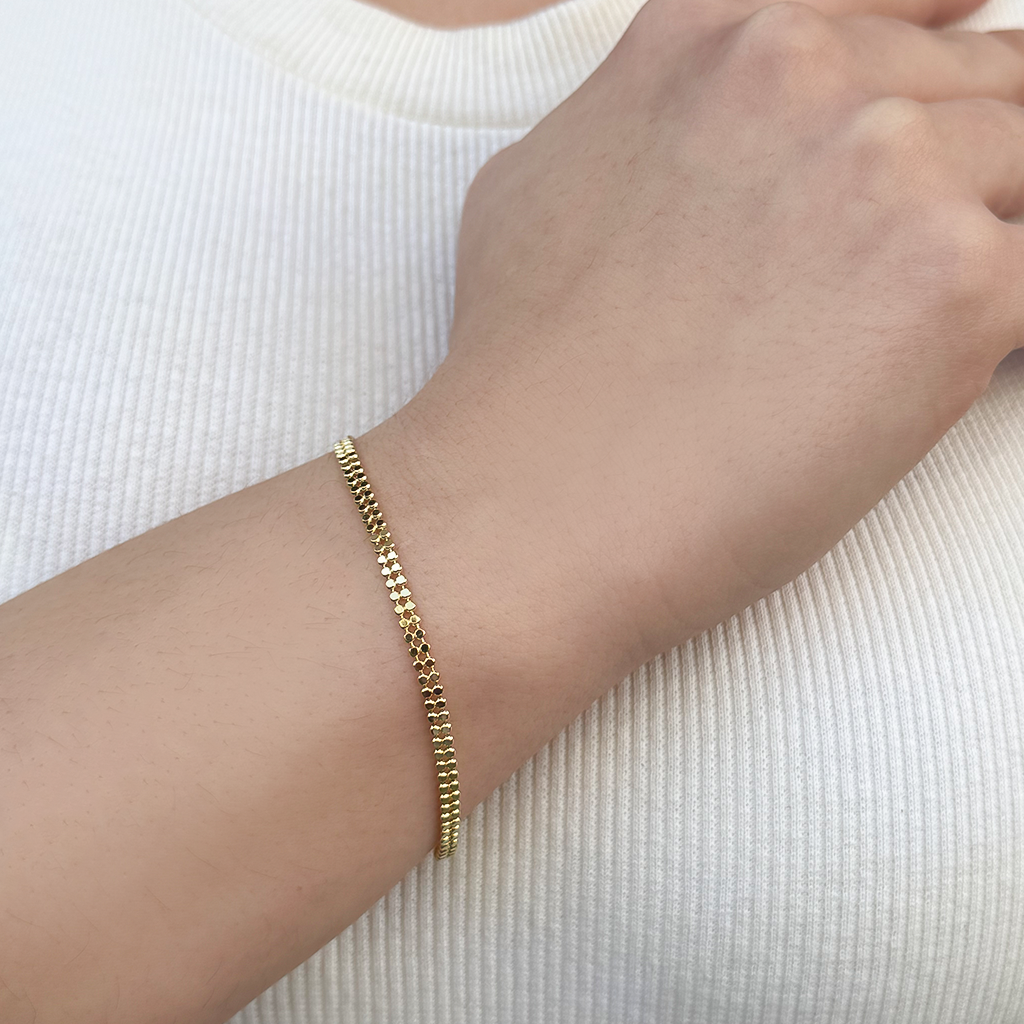 Pulseira Fileira Dupla de Bolinhas Achatadas Folheado a Ouro 18k