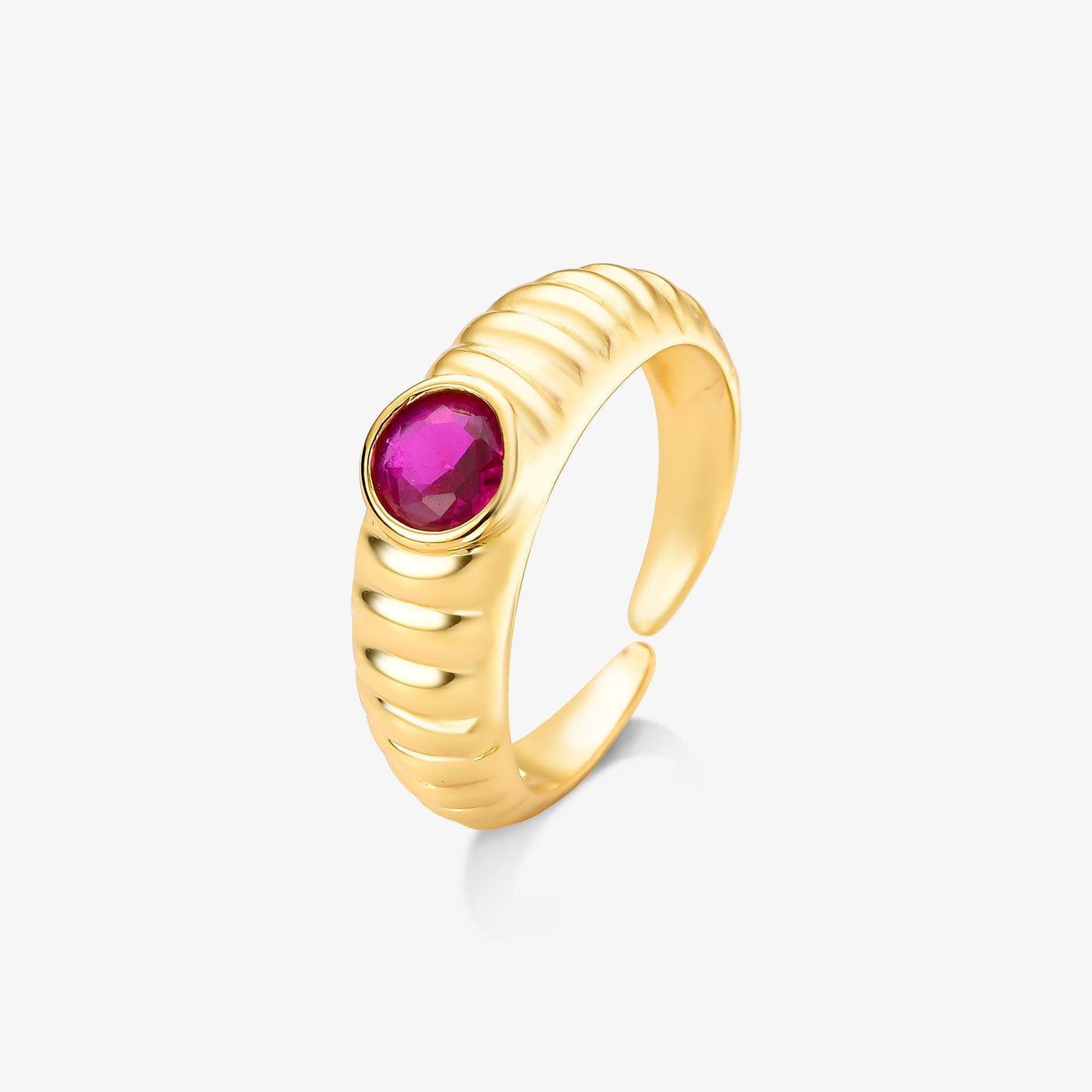 Anel Regulável Zircônia Pink Folheado a Ouro 18k