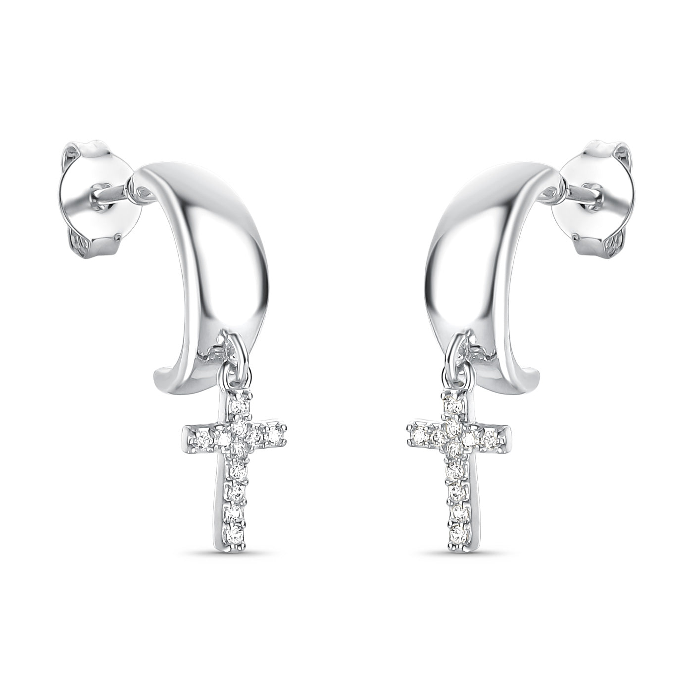 Argola Com Cruz Cravejada Folheado a Prata