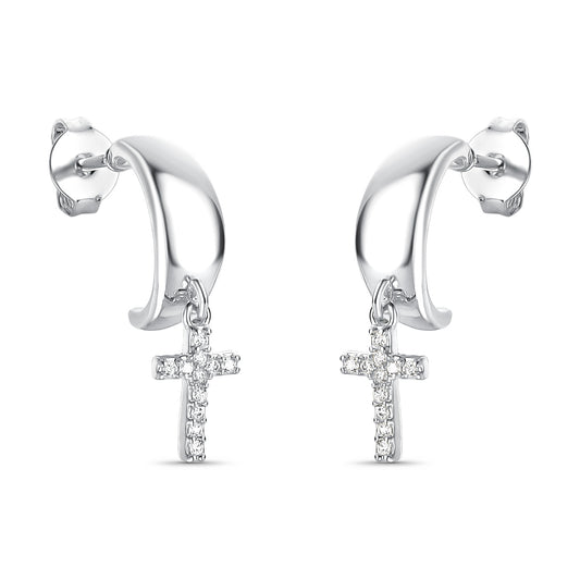 Argola Com Cruz Cravejada Folheado a Prata