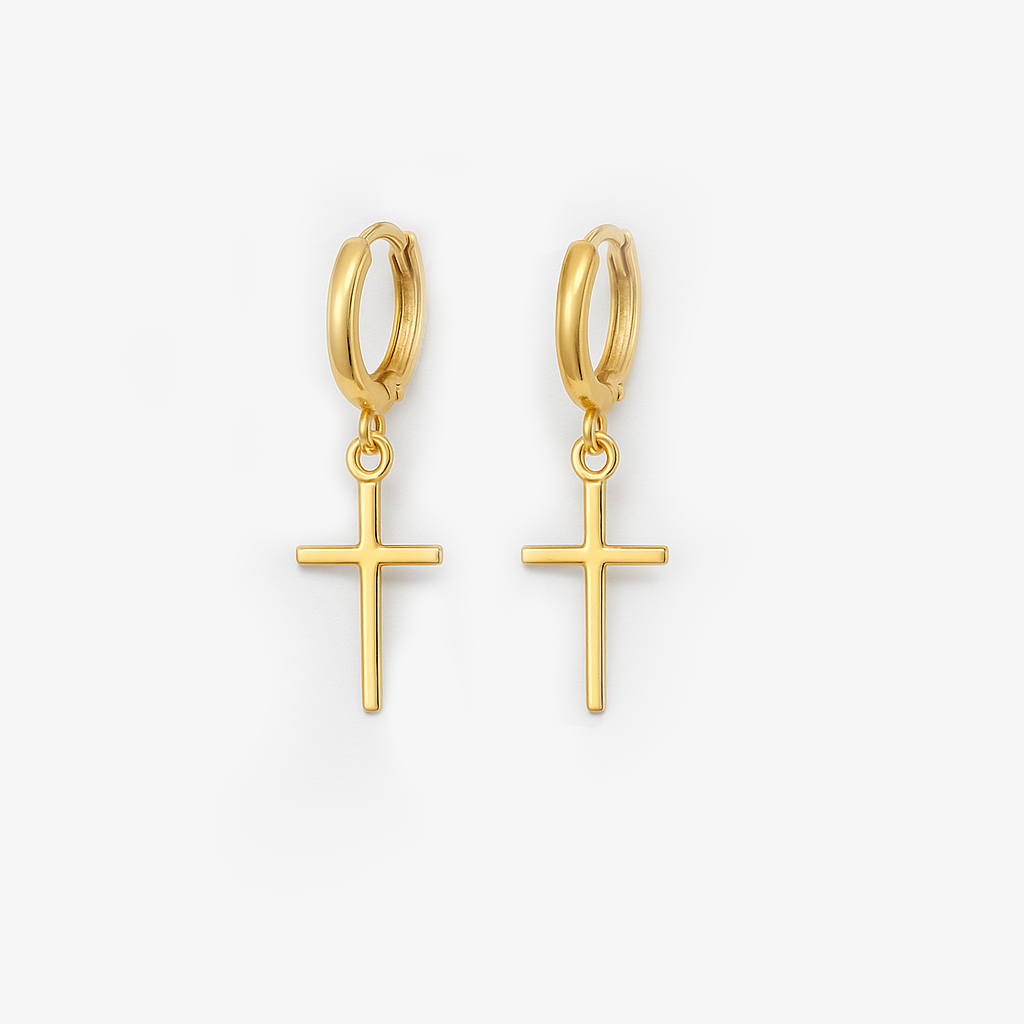 Brinco Cruz Argola Folheado a Ouro 18k