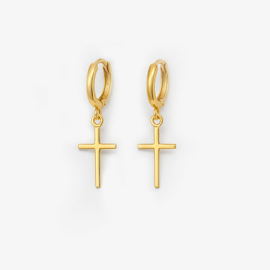 Brinco Cruz Argola Folheado a Ouro 18k