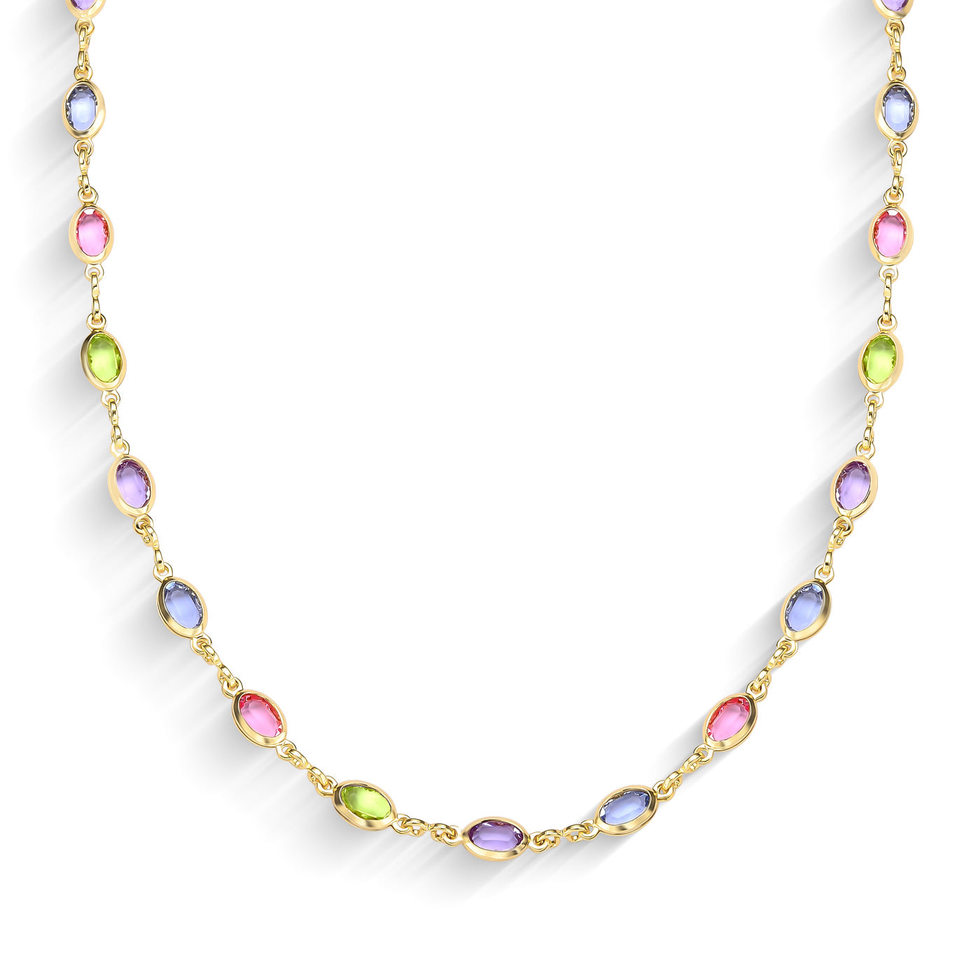 Choker Zircônias Oval Coloridas Folheado a Ouro18k