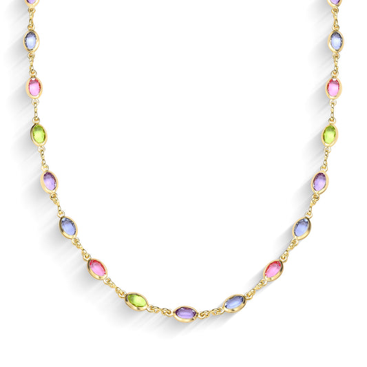 Choker Zircônias Oval Coloridas Folheado a Ouro18k