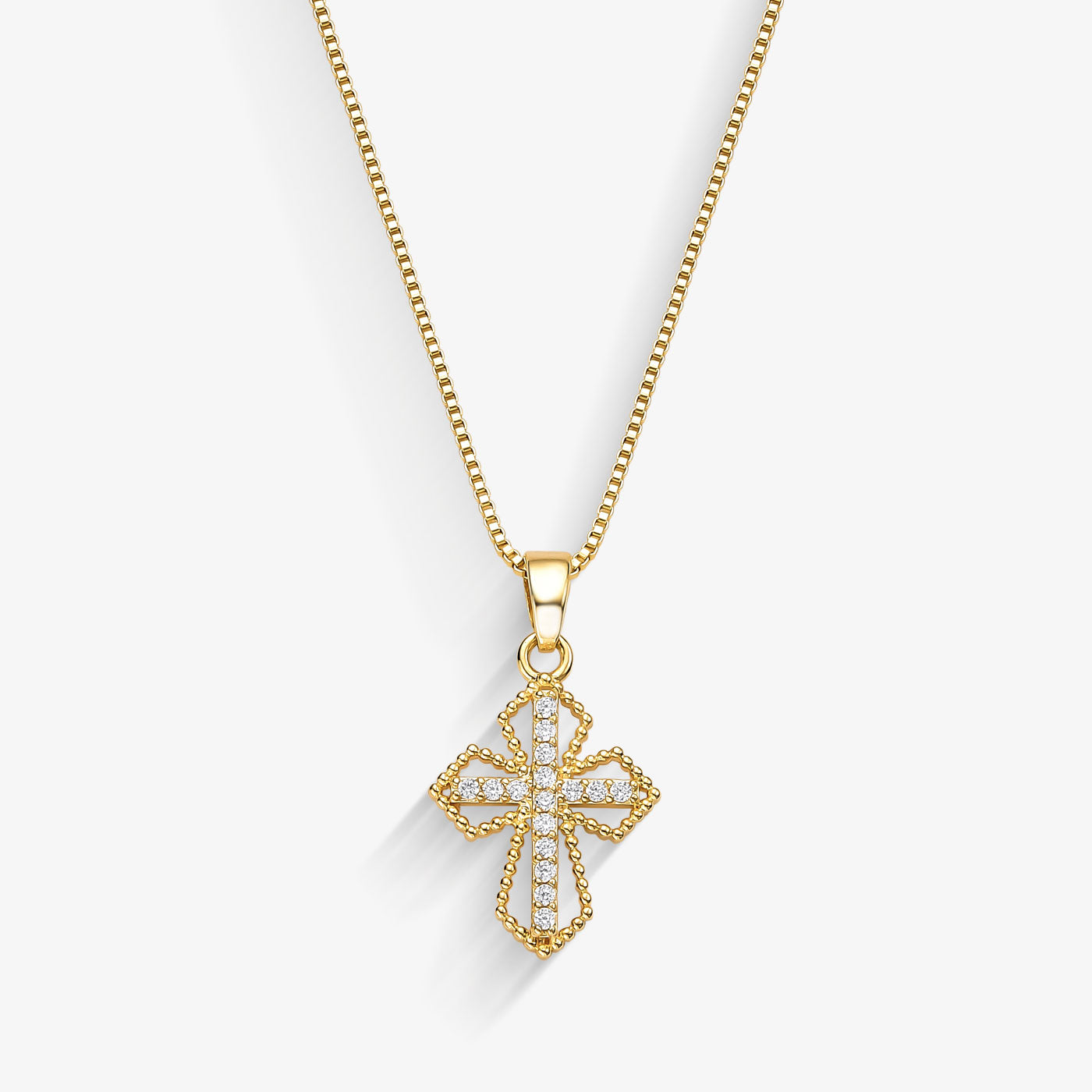 Colar Cruz Cravejada Dupla Folheado a Ouro 18k
