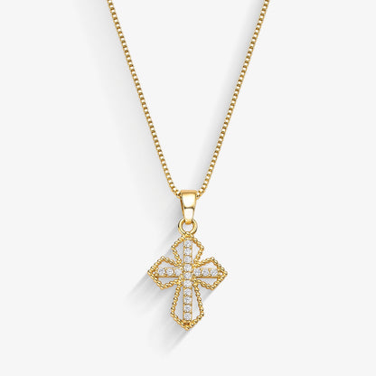 Colar Cruz Cravejada Dupla Folheado a Ouro 18k