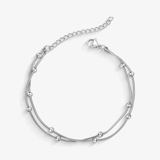 Pulseira Dupla Aço Bolinha