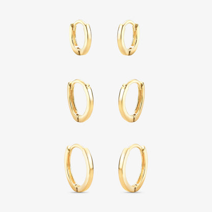 Brinco Trio de Argolas Lisas 3mm Folheado a Ouro 18k
