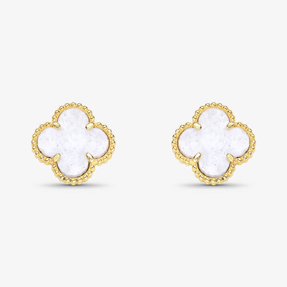 Brinco Trevo Branco Folheado a Ouro 18K