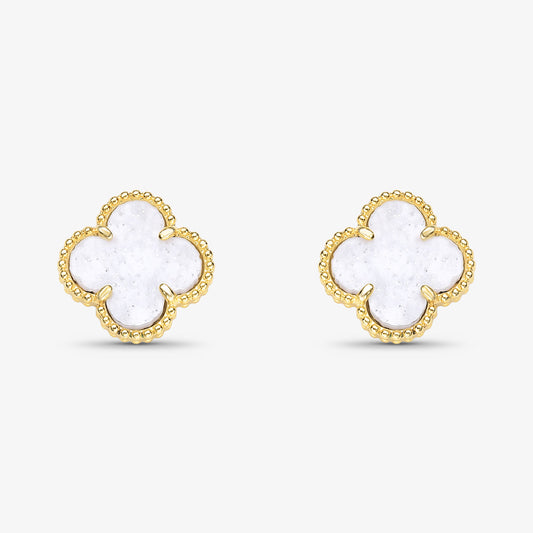 Brinco Trevo Branco Folheado a Ouro 18K