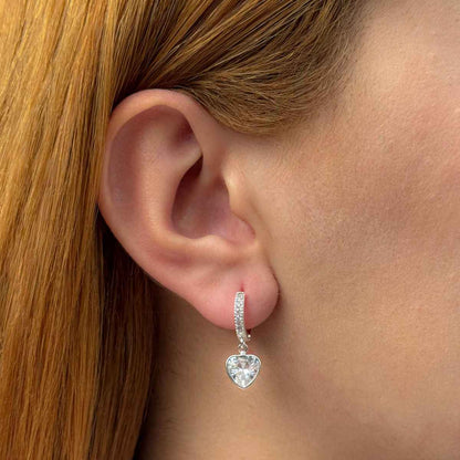 Brinco Argola Articulada Coração Cristal Folheado a Prata