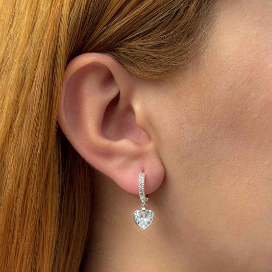 Brinco Argola Articulada Coração Cristal Folheado a Prata