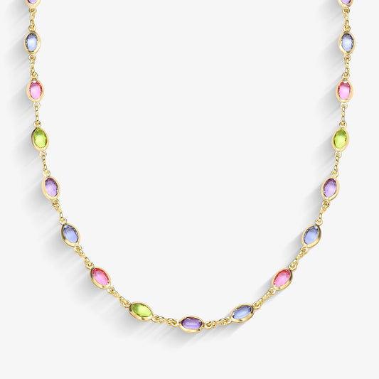 Choker Zircônias Oval Coloridas Folheado a Ouro18k