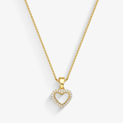 Colar Mini Coração Vazado Cravejado Folheado a Ouro 18k