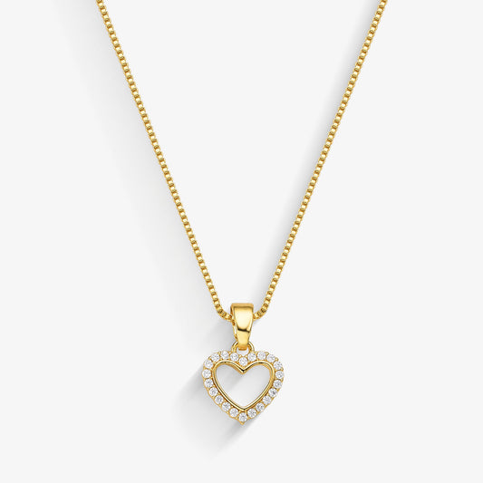 Colar Mini Coração Vazado Cravejado Folheado a Ouro 18k