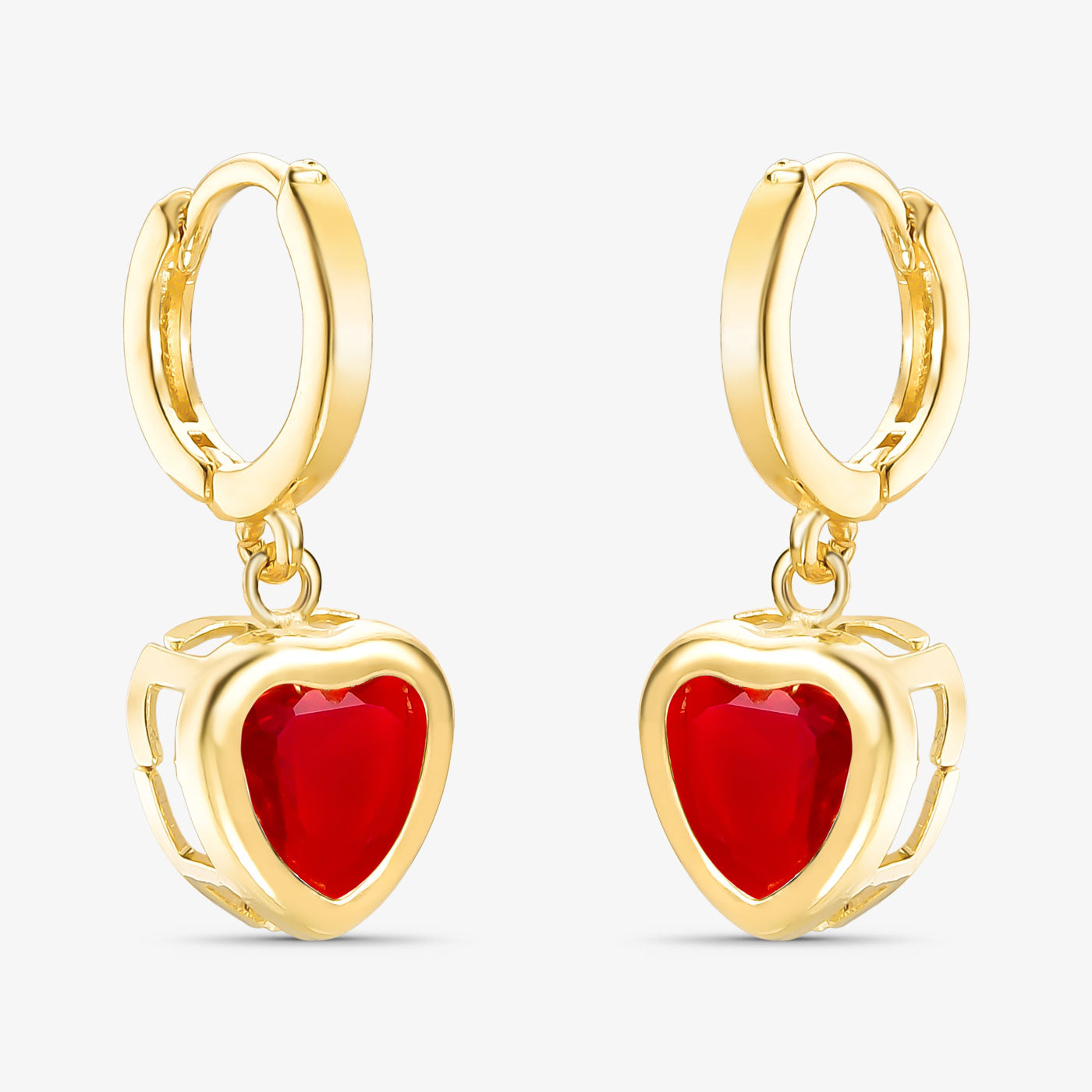 Brinco Argola Coração Vermelho Vazado Folheado a Ouro 18k
