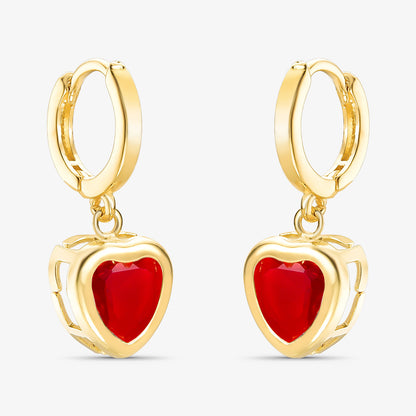 Brinco Argola Coração Vermelho Vazado Folheado a Ouro 18k