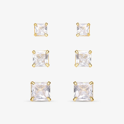 Brinco Trio Quadrado Zircônia Folheado a Ouro 18K