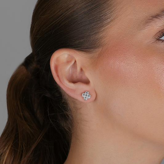 Brinco Trevo de Cristal Folheado a Prata