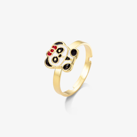 Anel Infantil Regulável Panda Folheado a Ouro 18k