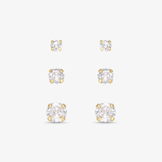 Brinco Trio de Zircônias Folheado a Ouro 18K