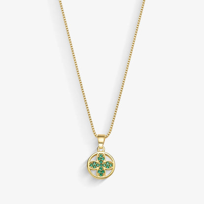 Colar Circulo Trevo Verde Cravejado Folheado a Ouro 18k