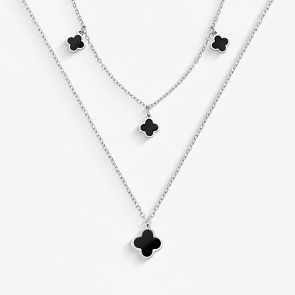 Colar Aço Veneziana Dupla com Pingentes de Trevo