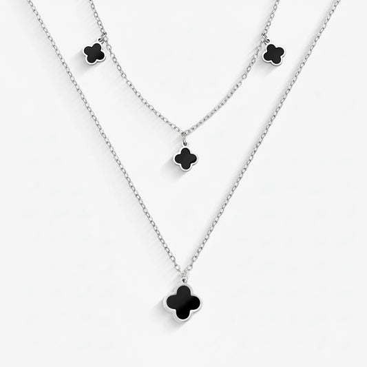 Colar Aço Veneziana Dupla com Pingentes de Trevo