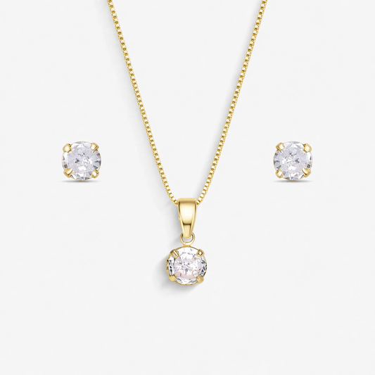 Conjunto Ponto de Luz Zircônia Folheado a Ouro 18k