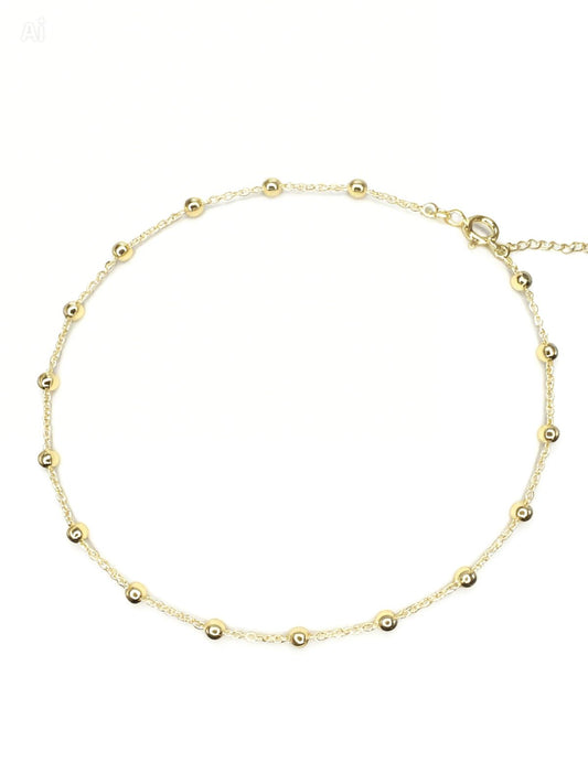 Tornozeleira Bolinhas 3mm Folheado a Folheado a Ouro 18k
