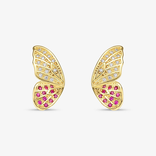 Brinco Asa de Borboleta Cravejada Folheado a Ouro 18k