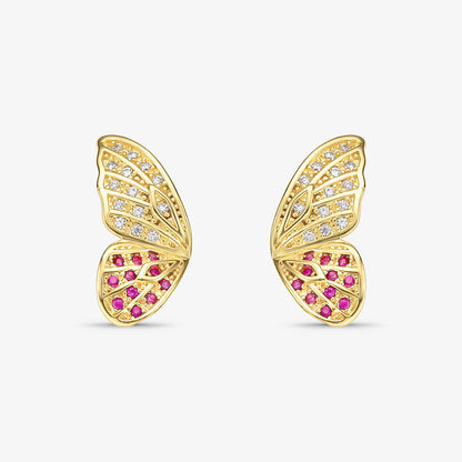 Brinco Asa de Borboleta Cravejada Folheado a Ouro 18k