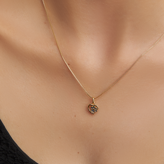 Colar Coração com Patinha de Zircônias Azul Folheado a Ouro18k
